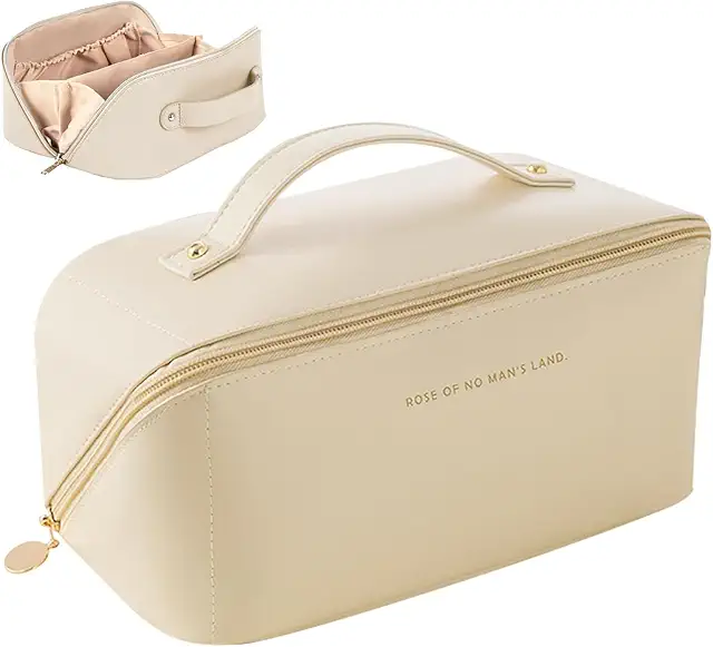 Grande Trousse de Maquillage Voyage avec Poignée - Trousse de Toilette Femme Homme Blanc