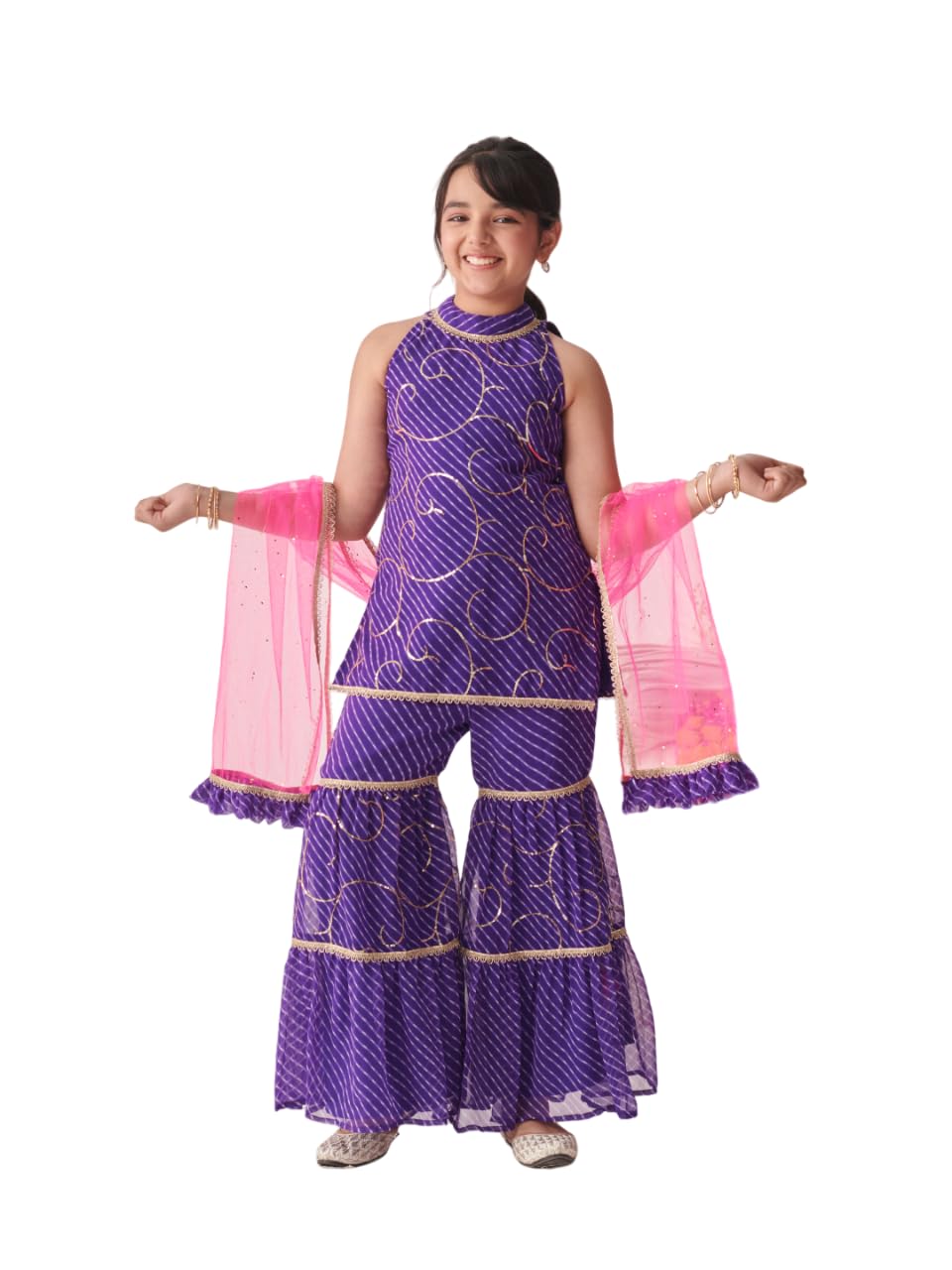 Pspeaches Girl's Georgette Sharara Set (Sha-Purpleleheriyaseq-15-16Y_Purple