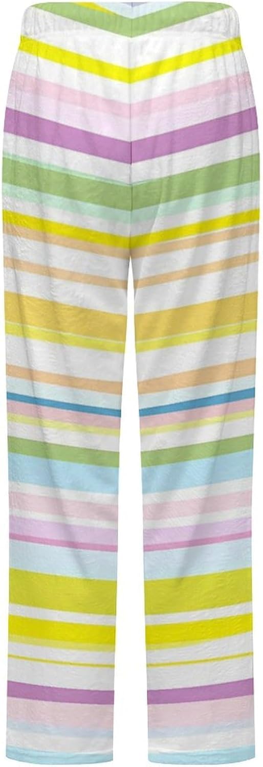 Horizontal Stripes Flannel Pajama Pants Women Soft Fleece Sleep Pj Lounge Bottoms