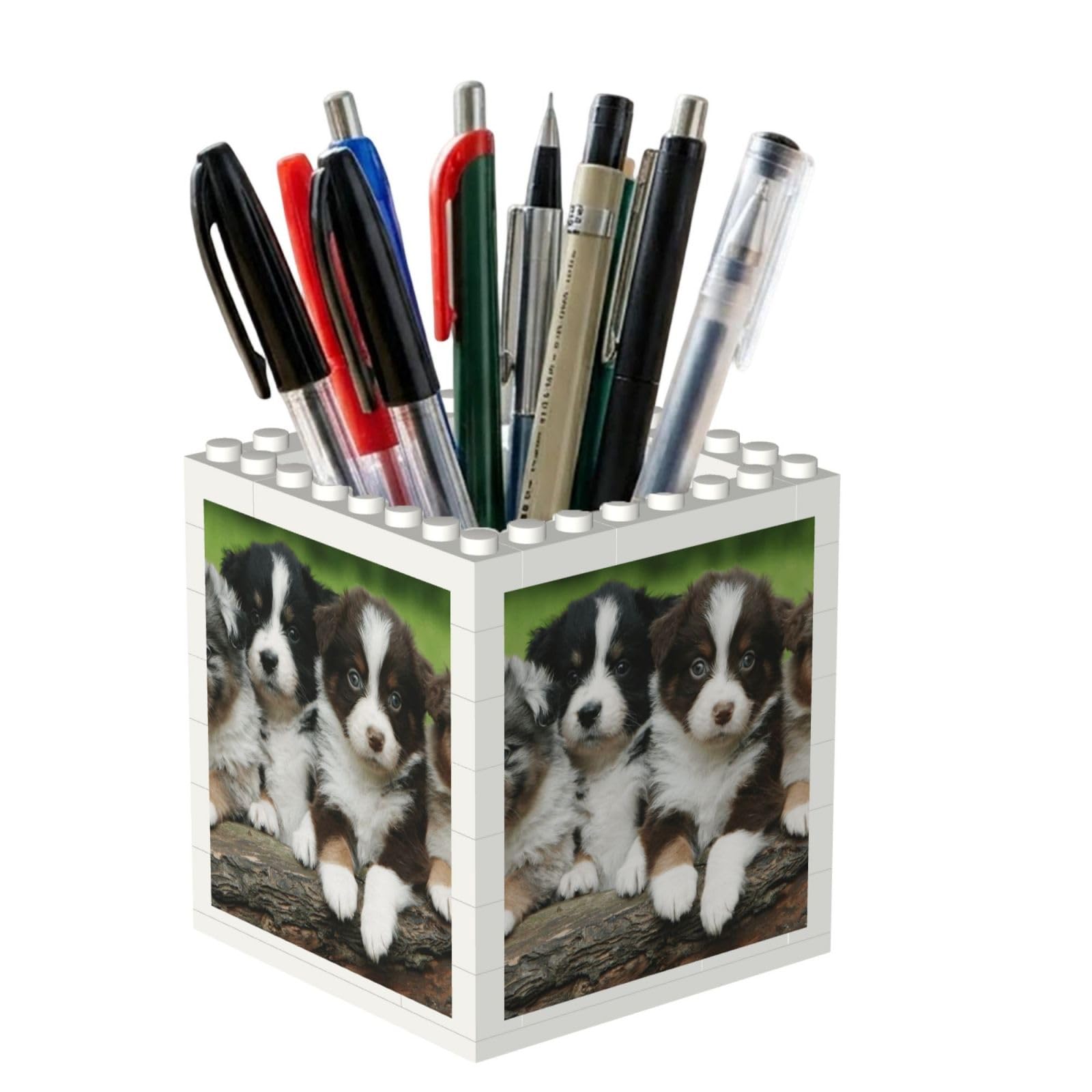 Poadnly Australian Shepherd Small Puppies, Pen Pot Pencil Holder for Office Home School, Compact Desk Organiser for Office Stationery