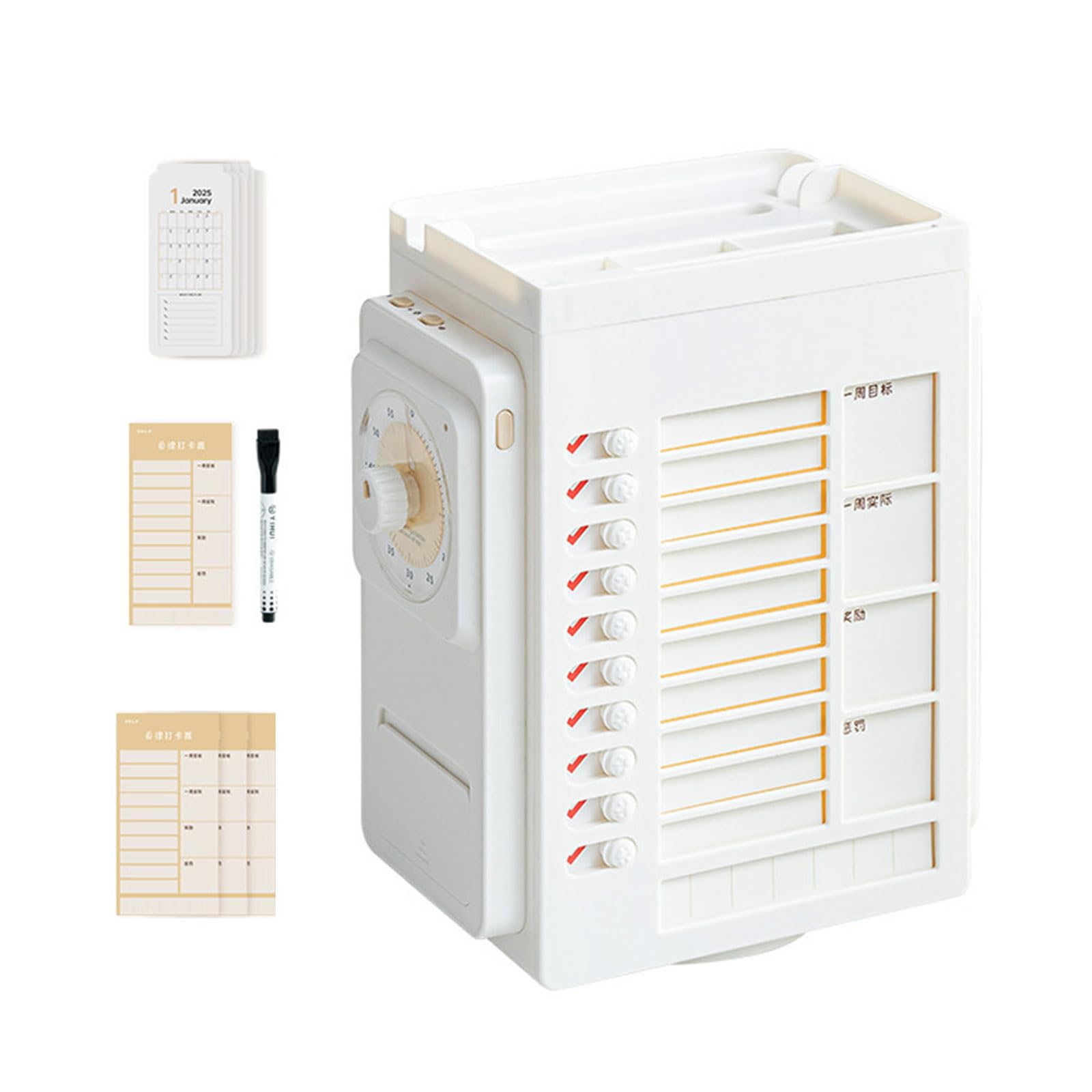 Organizzatori da scrivania con timer, portapenne, portapenne, portapenne, rotante, per scuola, ufficio e casa, con timer visivo e matita rotante
