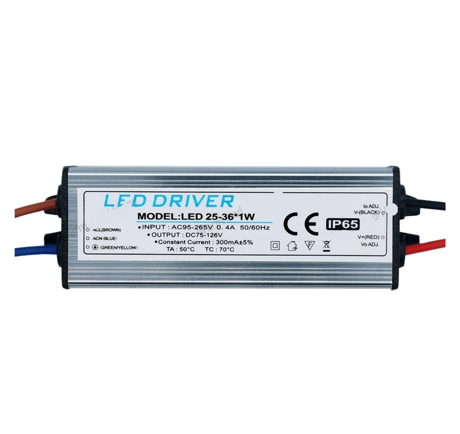 PWANUIGTE LED Driver 1-3W 4-7W 8-12W 12-18W 18-24W 25-36W AC95V-265V Power Supply 300mA Waterproof IP65 Lighting Transformer(25-36W DC75-126V)