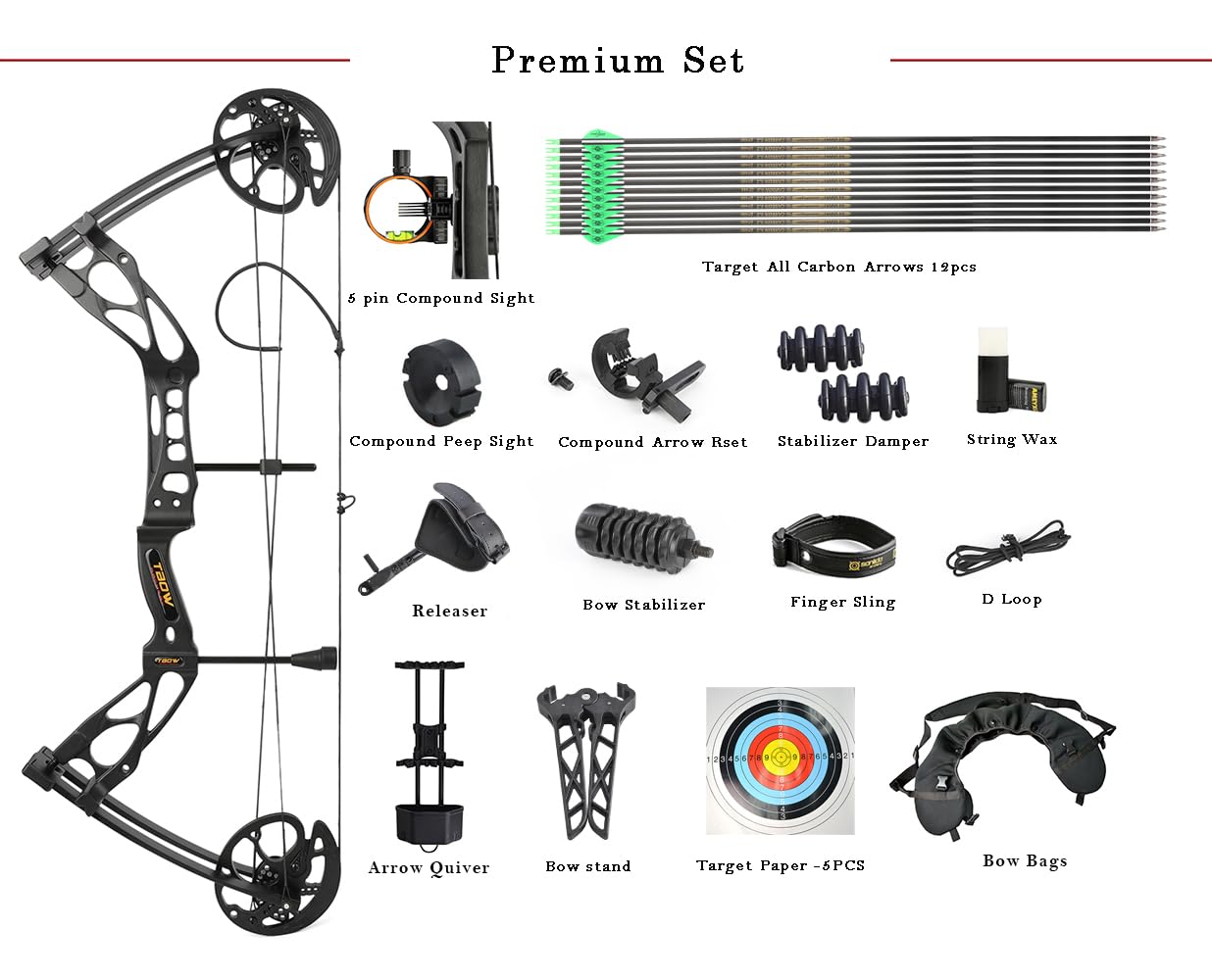 Bogenschießen CompoundBogen Set, Jagd und Zielen, 0–70 lbs verstellbar, IBO 325 FPS, Erwachsene Bogen, Bogenschießen Jagdbogen