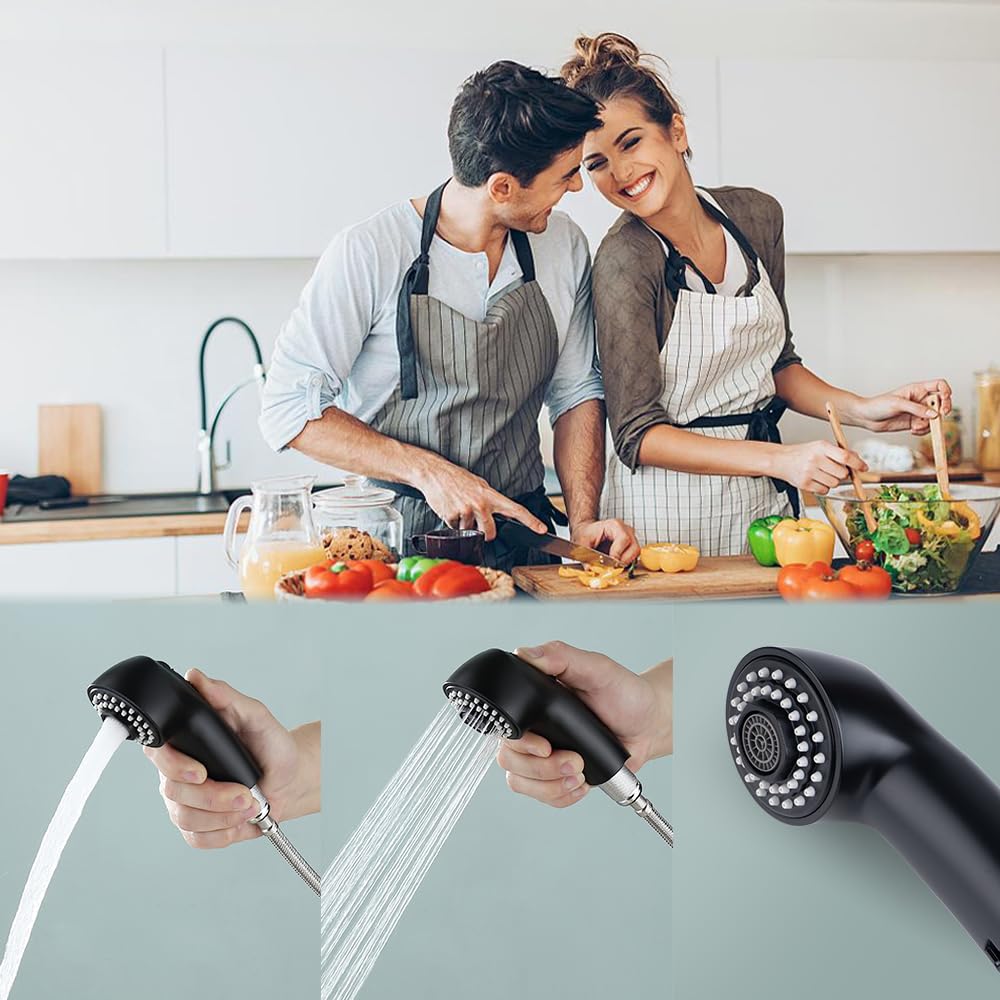 Ausziehbrause für Grohe Küchenarmatur-Teile 46298K00/46312KH0, herausziehbarer Sprühkopf, Wasserhahnkopf-Ersatz (weiches Schwarz)