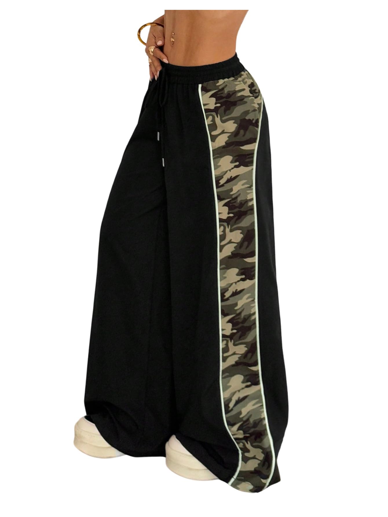 Womens Y2k Camo Baggy Sweatpants Drawstring Waist Wide Leg Track Pants Streetwear