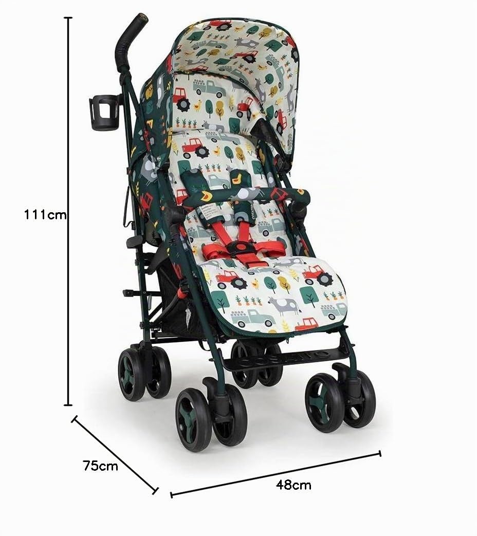 Cosatto Supa 3 Silla de Paseo Ligera, Apta Desde el Nacimiento Hasta Los 25 kg, Plegado Compacto, Cesta Grande y Saco Incluido, Estampado Old Macdonald