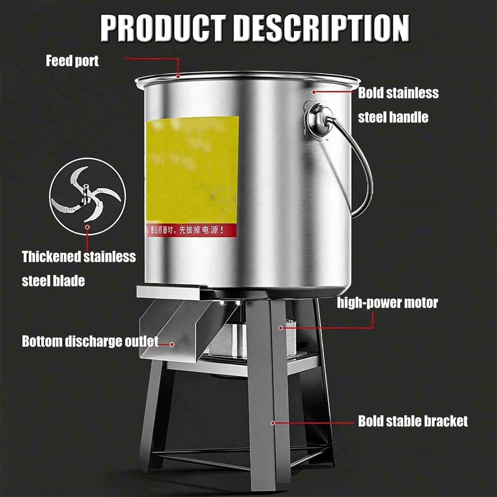 Picador de alimentación de aves de corral 1000W Trituradora de césped de acero inoxidable Trituradora de granja multifuncional para hojas de paja Roots Procesamiento de frutas Durable Fácil limpieza U