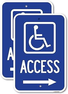 (2 Pack) Access (with Updated Isa Symbol and Right Arrow) | 18-Inch x 24-Inch Aluminum Parking Sign | Heavy Gauge, Rust Free Metal, Weatherproof, UV Protected & Fade Resistant