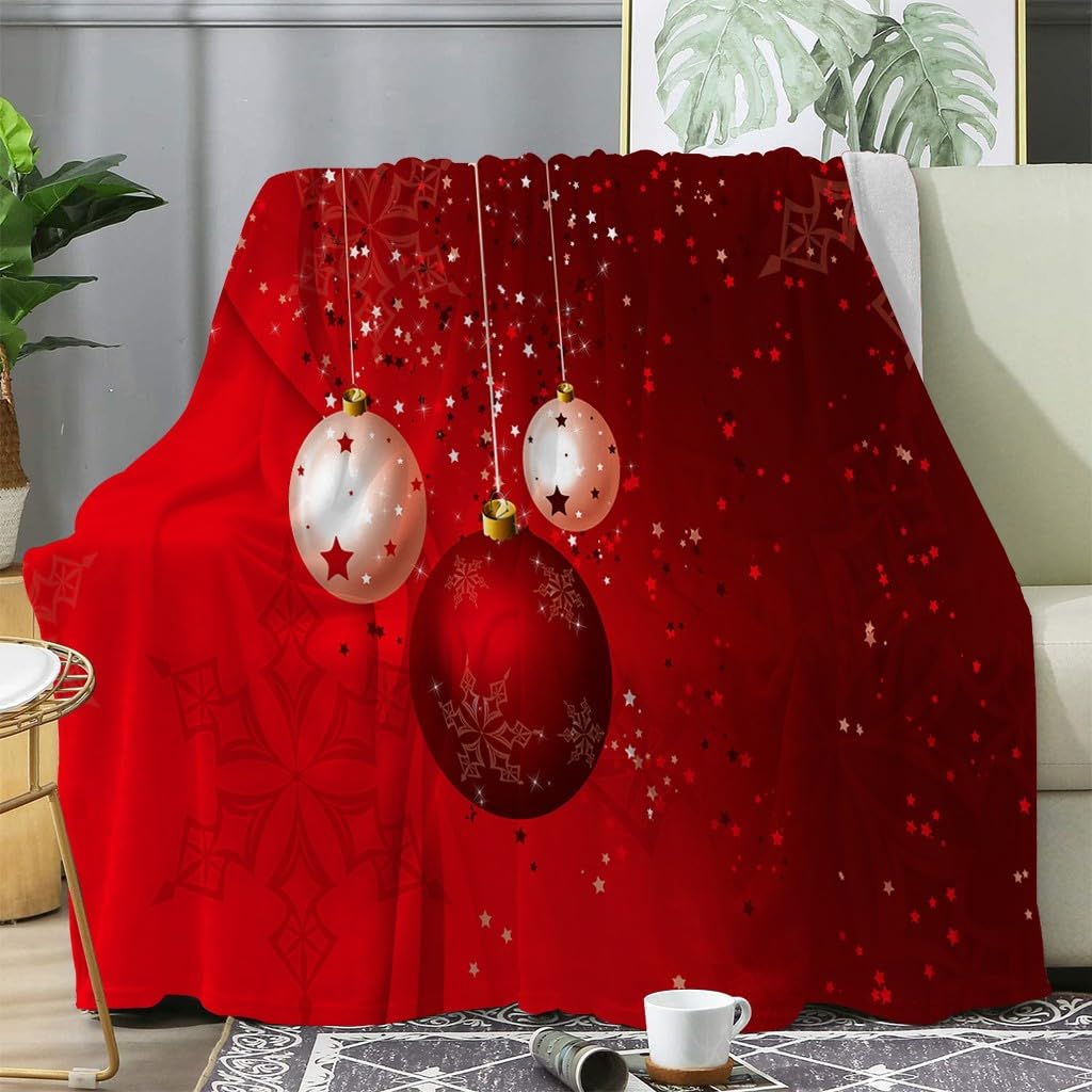 Plaid polaire boules de Noël rouges jeté de canapé couverture flanelle douce 170x130