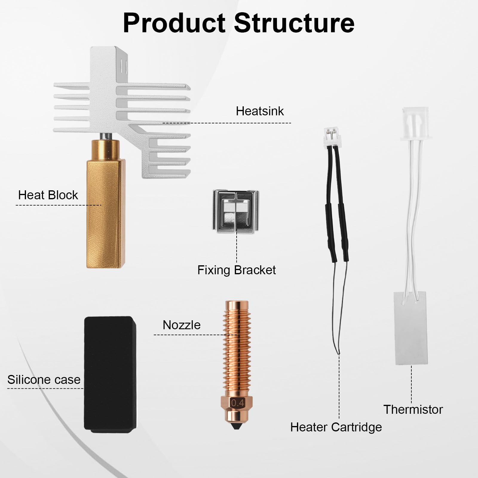 Kit d'extrudeuse Hotend Centauri Carbon Hotend 0,4 mm, en cuivre rouge, avec couvercle en silicone et nettoyant de buse pour Elegoo Centauri Carbon/Centauri Carbon 2 Hotend Accessoires d'imprimante 3D