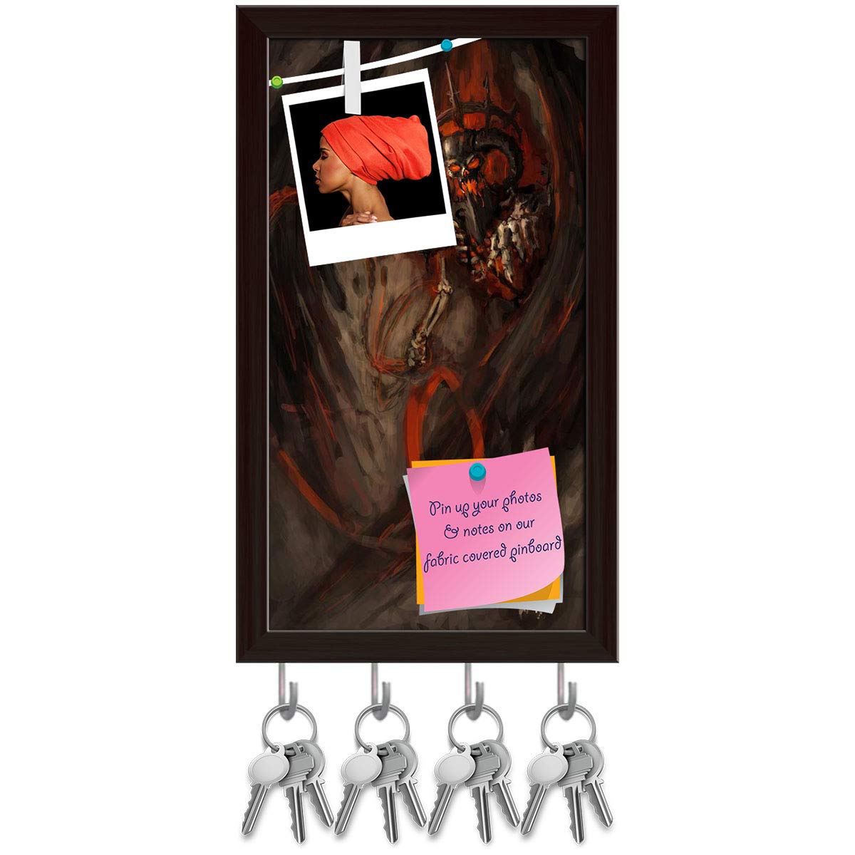 ArtzFolio Firer Reaper Key Holder Hooks | Notice Pin Board | Dark Brown Frame 10 X 17.8Inch
