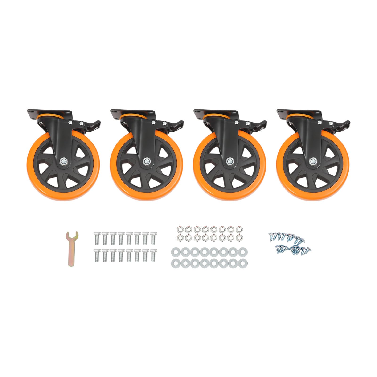 Schwerlastrollen mit Bremse 4er Set – 100 kg Tragkraft pro Rolle – PU Lenkrollen für Möbel, Transportwagen & Werkbänke – Inkl. Montagezubehör (125mm/152mm) (152mm)