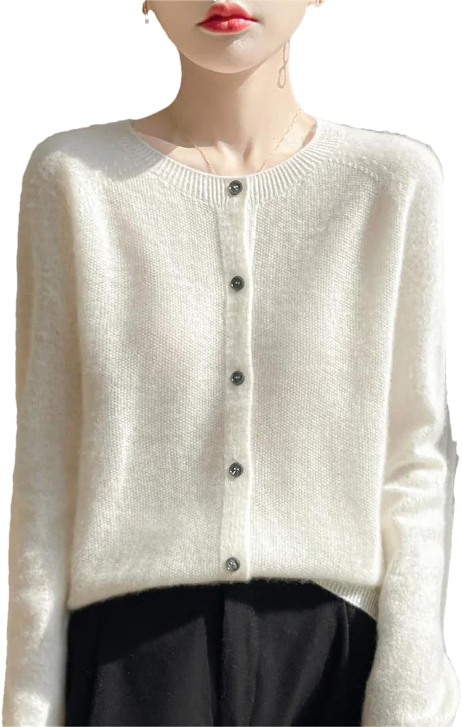 Women's Merino Wool Sweater O Neck Long Sleeve Cardigan Regular Fit Top