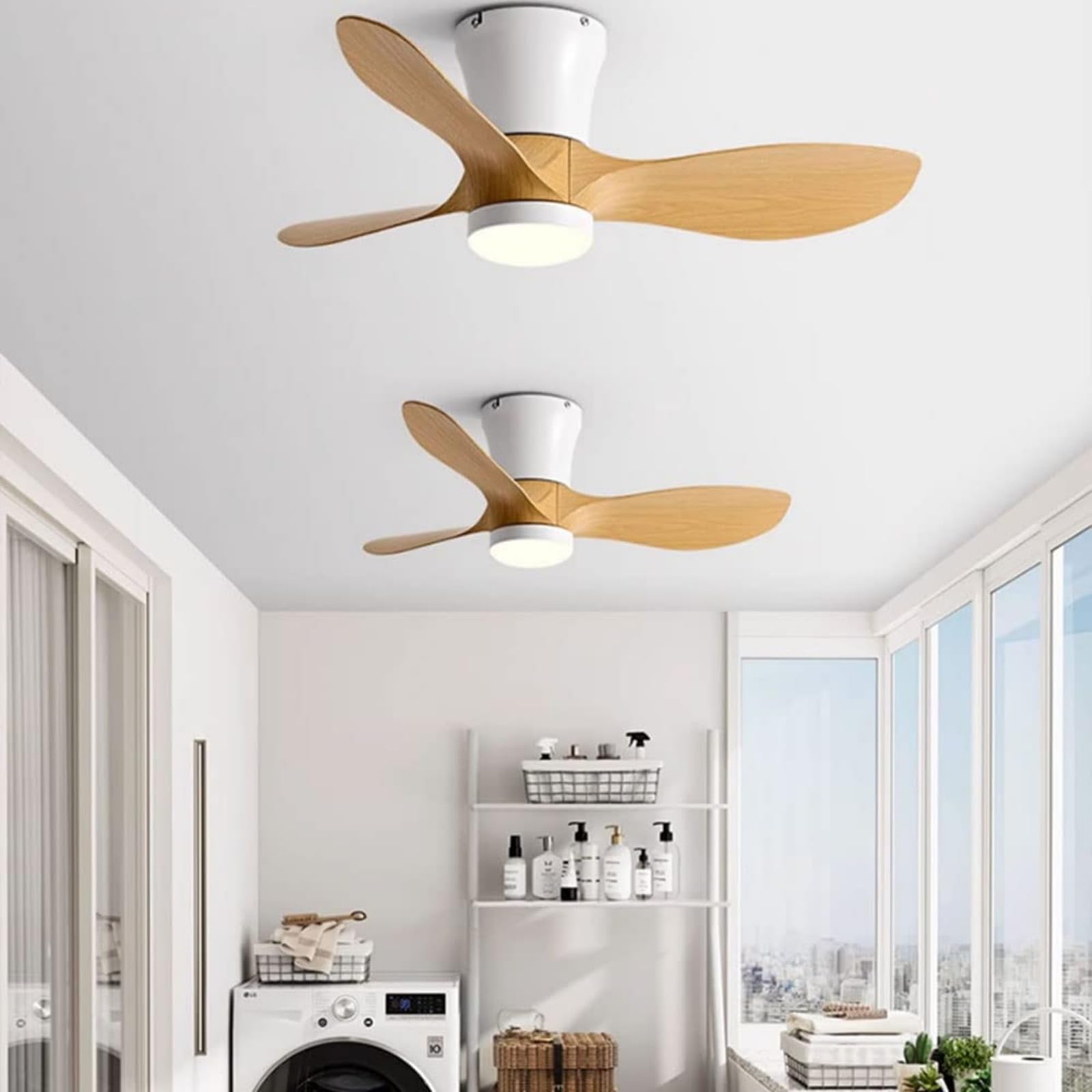 CUNTO Ventilatore da soffitto con telecomando, moderno ventilatore da incasso a 3 pale da 36 pollici per soggiorno camera da letto - Funzionamento silenzioso, design in finto legno