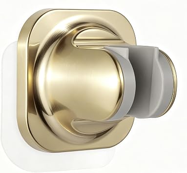 Handle held Shower Head Holder Wall Mount -Adjustable in 5 Positions - Dual Mount Option Screw/Adhesive - Brushed Gold