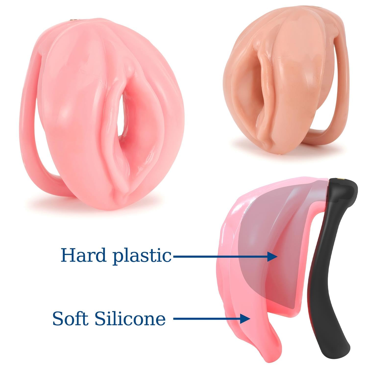 Jouet Adulte Cage de Chasteté pour Pénis avec Mini-Serrure et 4 Anneaux Différents Sex Toys Homme Sissy Chastity Cage Man Légère en Résine et Silicone avec Ceinture pour Attacher le Pénis (Complexion)