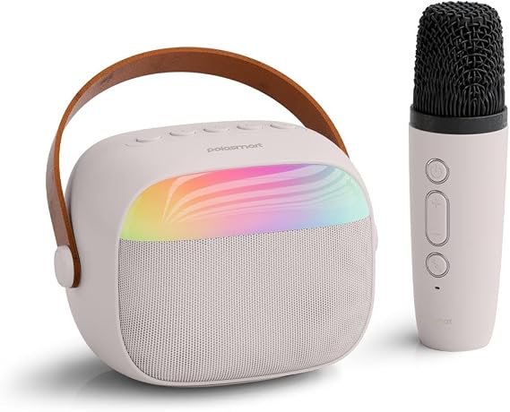 Polosmart FS101 Kablosuz RGB Led Aydınlatmalı Bluetooth 5.4 Mikrofonlu Karaoke Set Beyaz