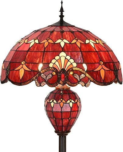 Miniatura 9 de Bieye L10897 Lámpara de pie de doble luz estilo Tiffany de vidrio manchado barroco para decoración del hogar (Rosa, 20 pulgadas de ancho) Rosa,Rojo
