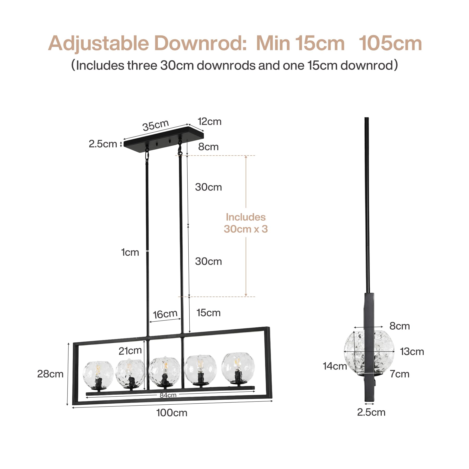Tribesigns Moderne 5-flammige Hängeleuchte, höhenverstellbar, metallene Deckenleuchte für Esszimmer, Küche, Foyer, Eingangsbereich und Schlafzimmer (E14-Fassung, ohne Leuchtmittel)
