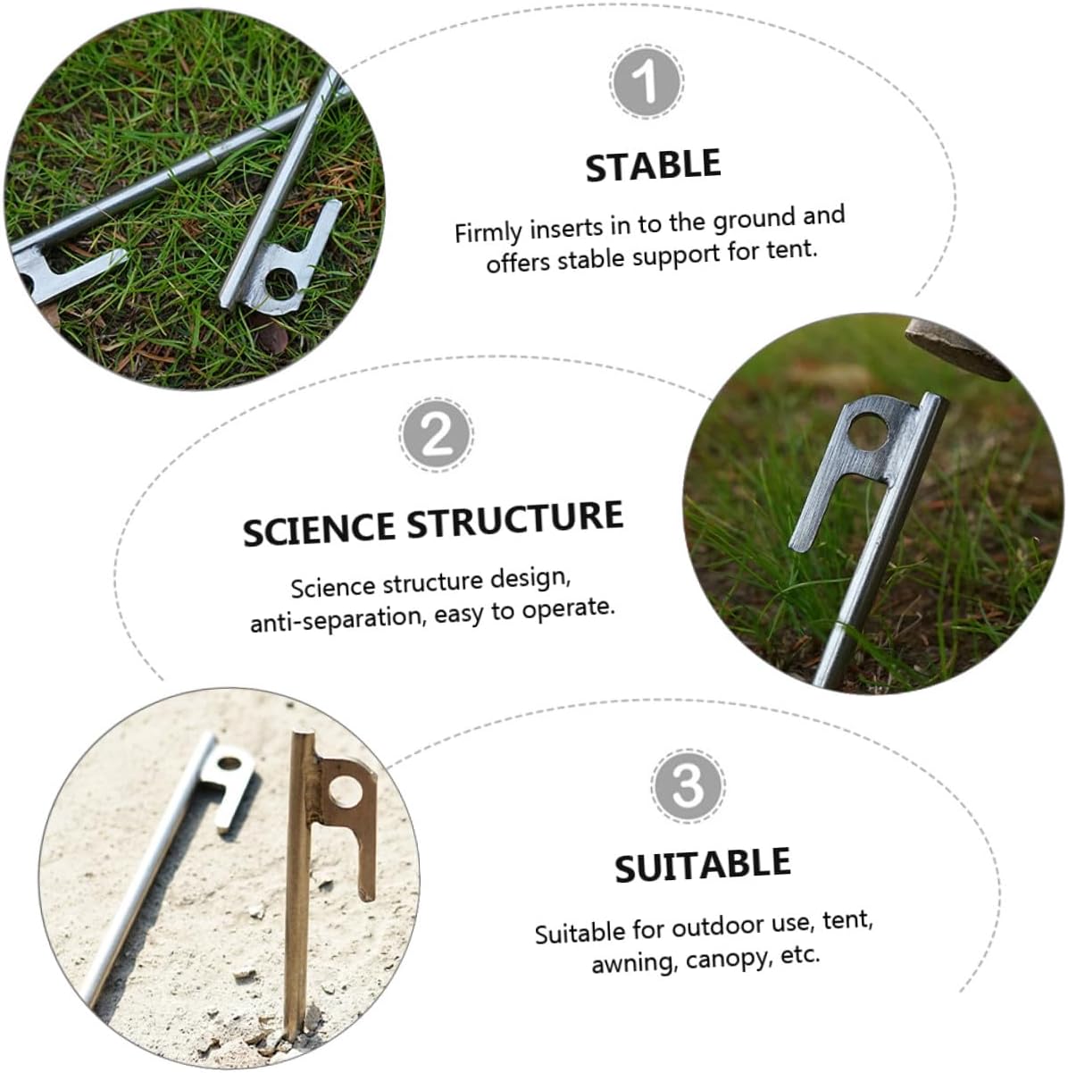 Luxshiny 4pcs Stainless Steel Tent Stakes Camping Ground Pegs for Tents Shelters Awnings Outdoor Use Strong and Reusable