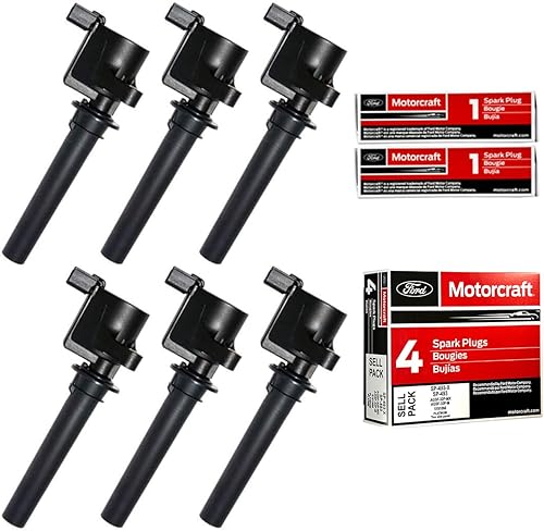 MAS Juego de 6 bobinas de encendido y 6 bujías de platino de Motorcraft AGSF32PM SP493 compatibles con Ford Mazda Tribute Mercury 3.0 V6 DG513 DG500
