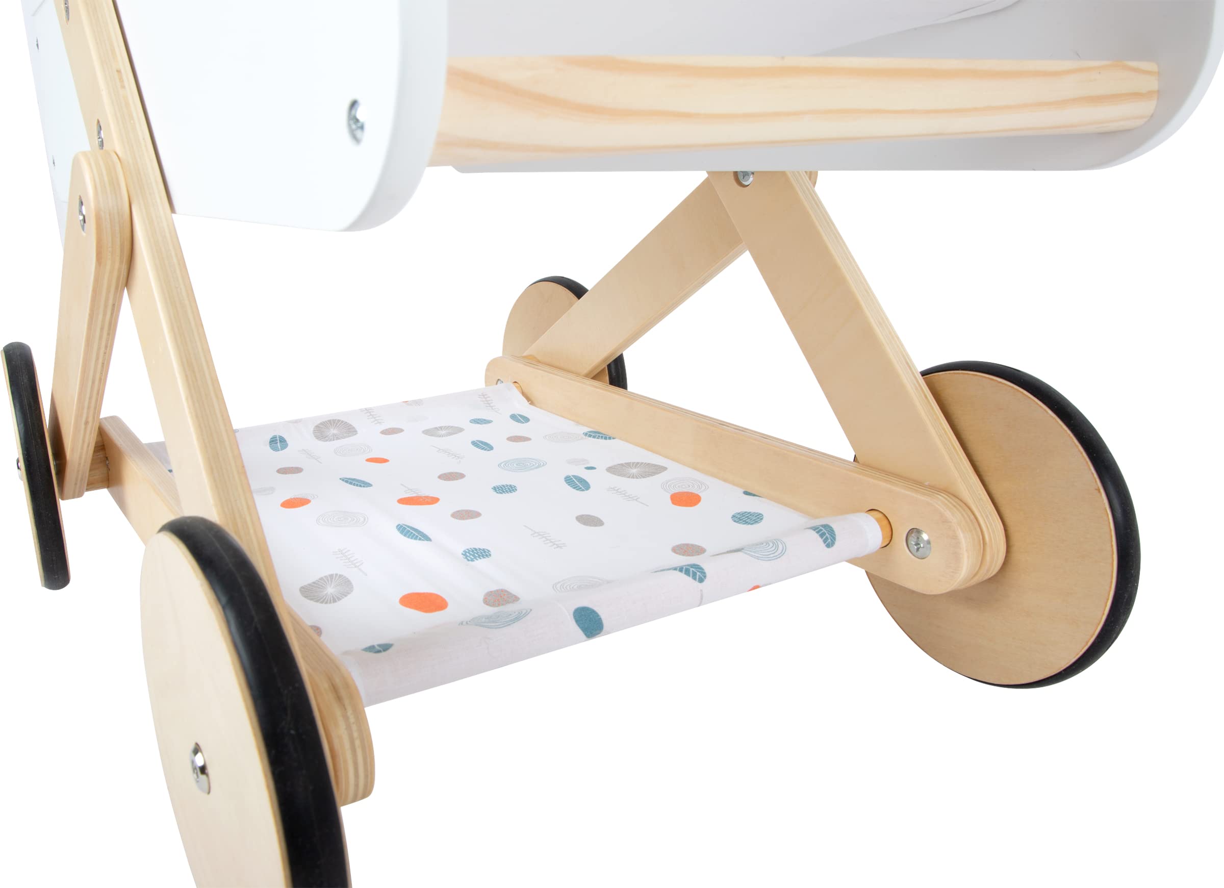 small foot Puppenwagen Little Button aus Holz, multifunktionaler und hochwertiger Puppenkinderwagen, ab 3 Jahren, 11914, 46 cm, Weiß