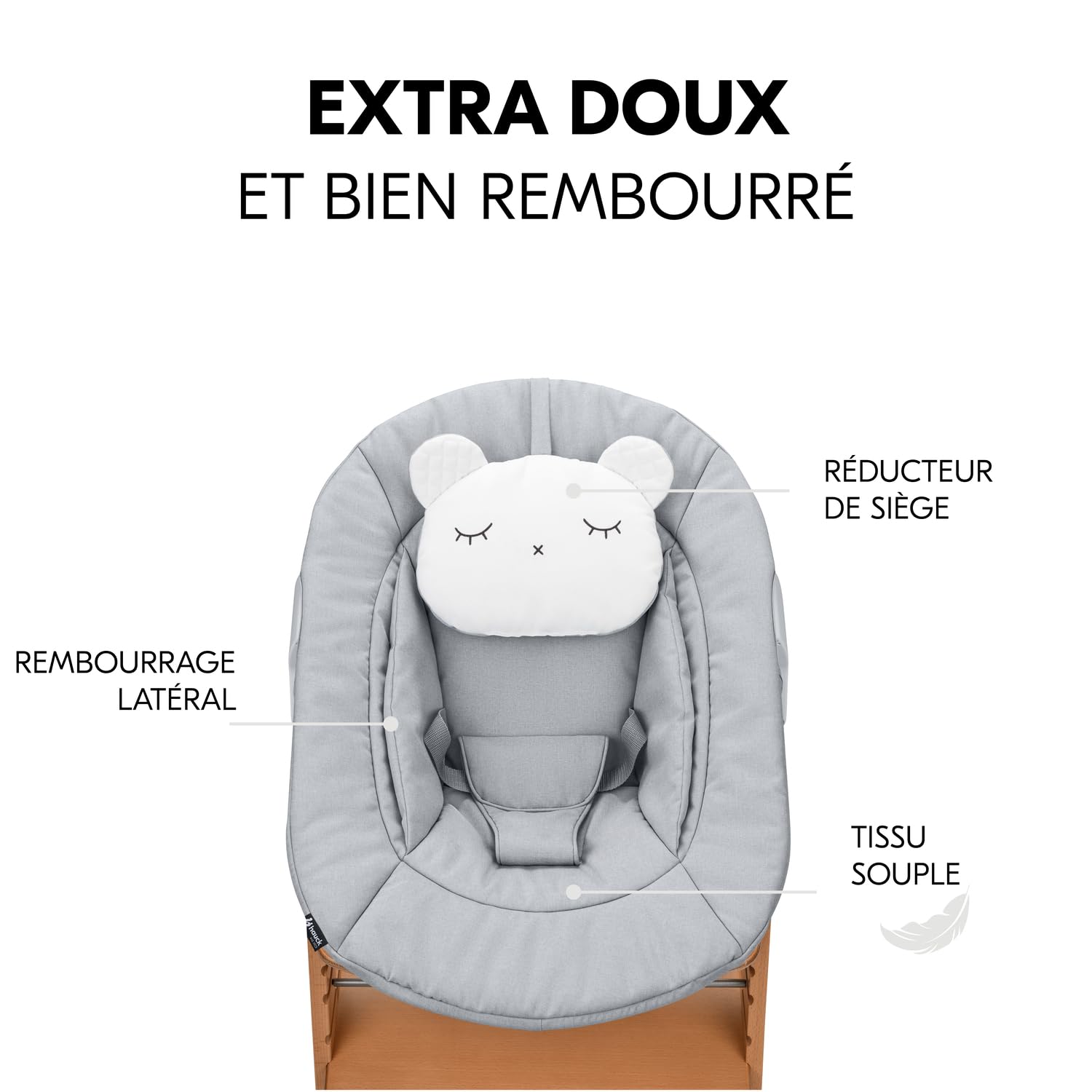 hauck Chaise Haute Bébé Evolutive en Bois Alpha Newborn Set Pre – dès la Naissance, Jusqu’à 90 Kg, Harnais 5 Points, Arceau de Sécurité et Réducteur Nouveau-Né, Naturel Gris