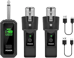 Almencla Transmissor e receptor de microfone XLR, sem fio, conversor de microfone para baixo elétrico, 1 Por 2