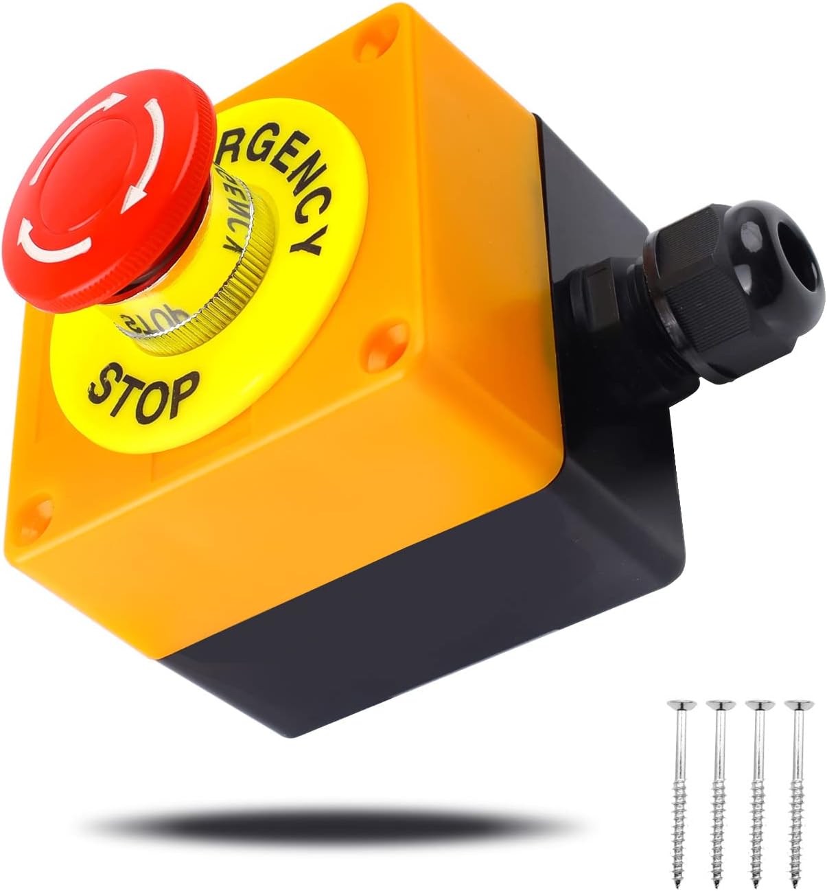 Emergency Stop Switch, KINHARD Emergency Stop Button Switch, Mushroom Button Switch, 1NC, 1NO, 660V, 10A, can be Used to Control Electromagnetic Starters, Contactors, Relays