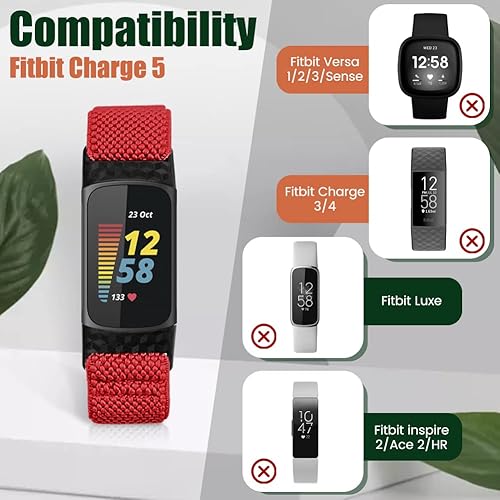 Miniatura 5 de Enkic Bandas elásticas de nailon compatibles con Fitbit Charge 5, paquete de 4 correas elásticas suaves ajustables y transpirables para Fitbit