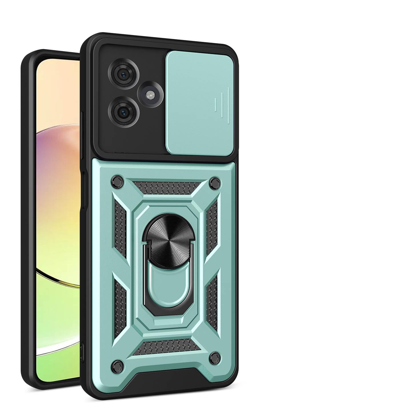 JNERBUYI Custodia per Motorola Moto G55 con Anello 360°with Obiettivo Cover, Custodia Protective con Supporto Magnetico, Cover Antiurto Bumper. Verde