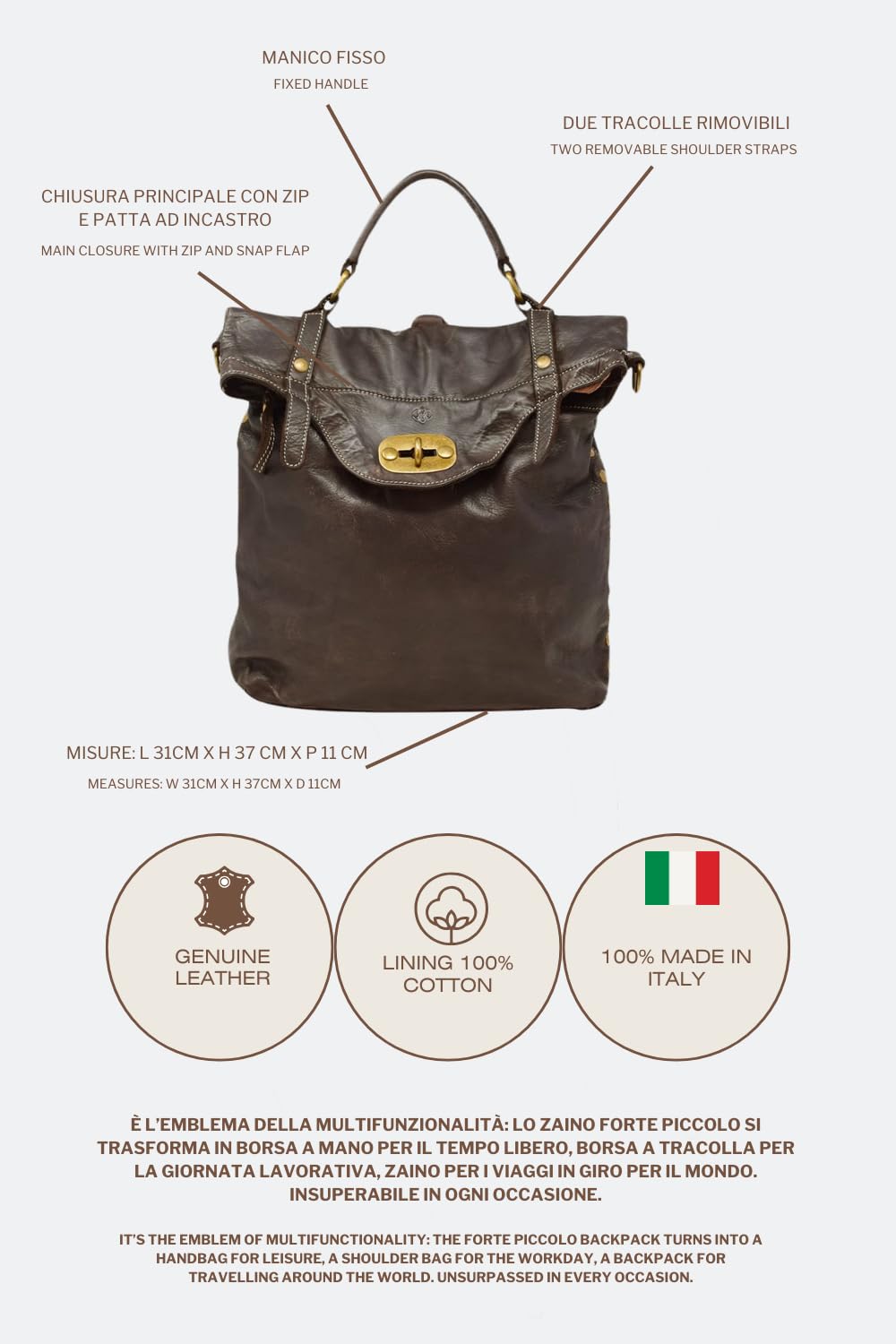 BARONE Zaino donna pelle, ottimo zaino da viaggio in vera pelle, resistente e capiente, zaino per PC in vera pelle MADE IN ITALY zaino vera pelle FORTE