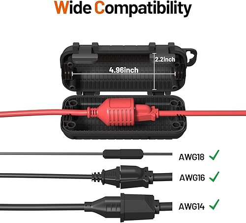 Miniatura 7 de Paquete de 2 cubiertas de extensión para cable de exterior, protector de conector de cable IP54 resistente al agua con 4 pestillos desmontables,