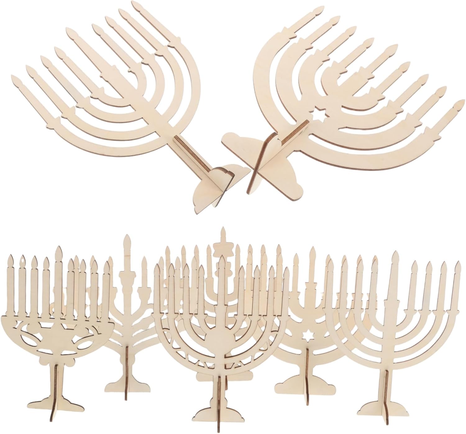 KICHOUSE 24pcs DIY Hanukkah Wooden Menorah Kit Unfinished Craft for Decor Party Decorations Miniature Wooden Candle Holder for Creative Projects