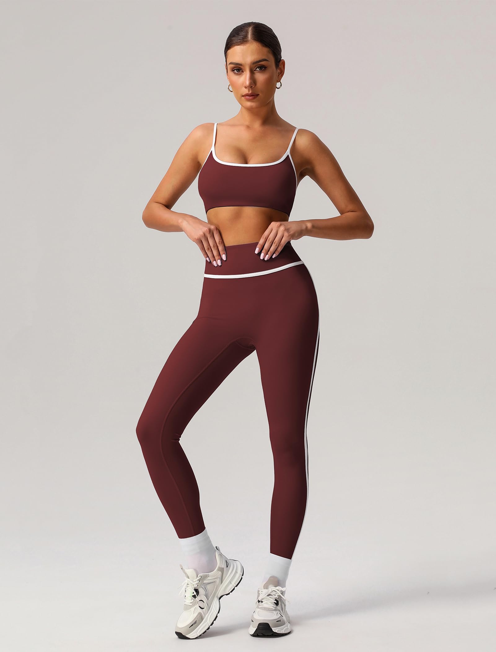 2-teiliges Workout-Set für Damen, Kontrast-Panel, Sport-BH, Cami-Top und Po-Hebehose, aktive Jogger-Outfits