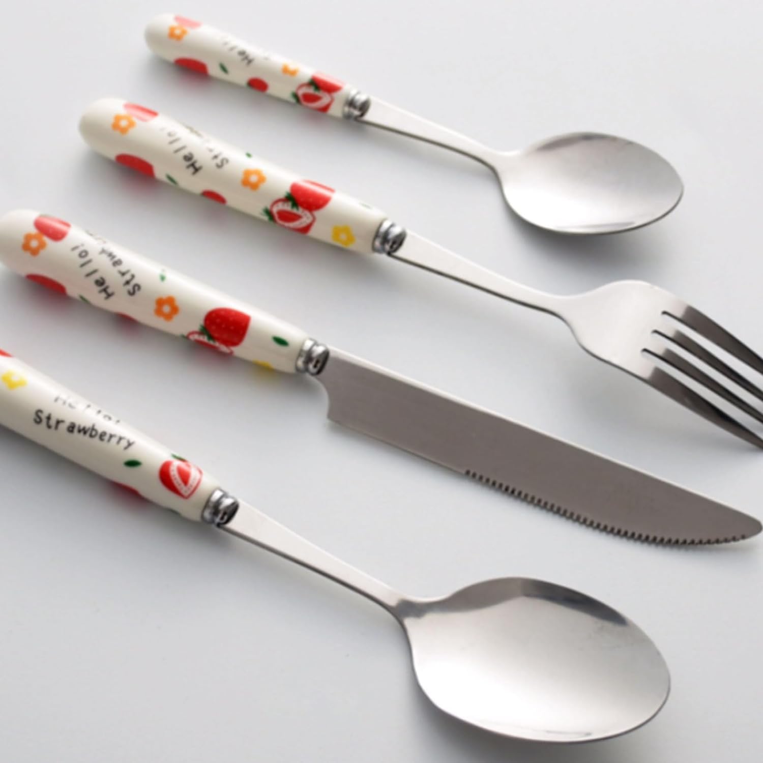 Ensemble de Couverts 2/4 pièces, Couteau, Fourchette, cuillère, Manche en céramique, Service de Table, fourchettes à dîner en Acier Inoxydable, Service d'argenterie Poli Miroir