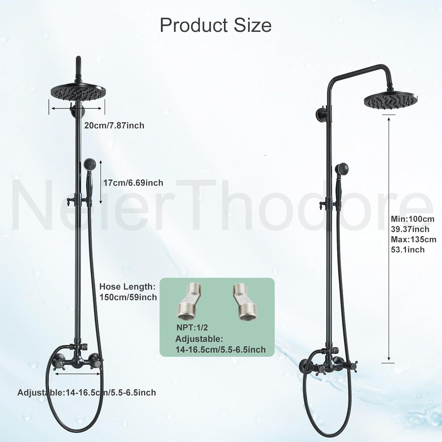 Oil Rubbed Nickel Adjustable Height Rainfall Shower System