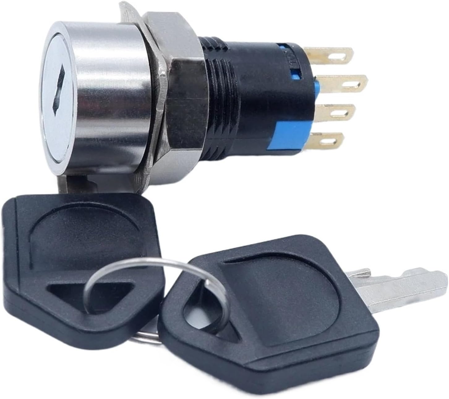 16mm Metal Selector Key Switch 2/3 Position Stainless Steel Self-Locking Fixation Knob Switch Waterproof Button with Key(Locking_1NO1NC 2P_NO)