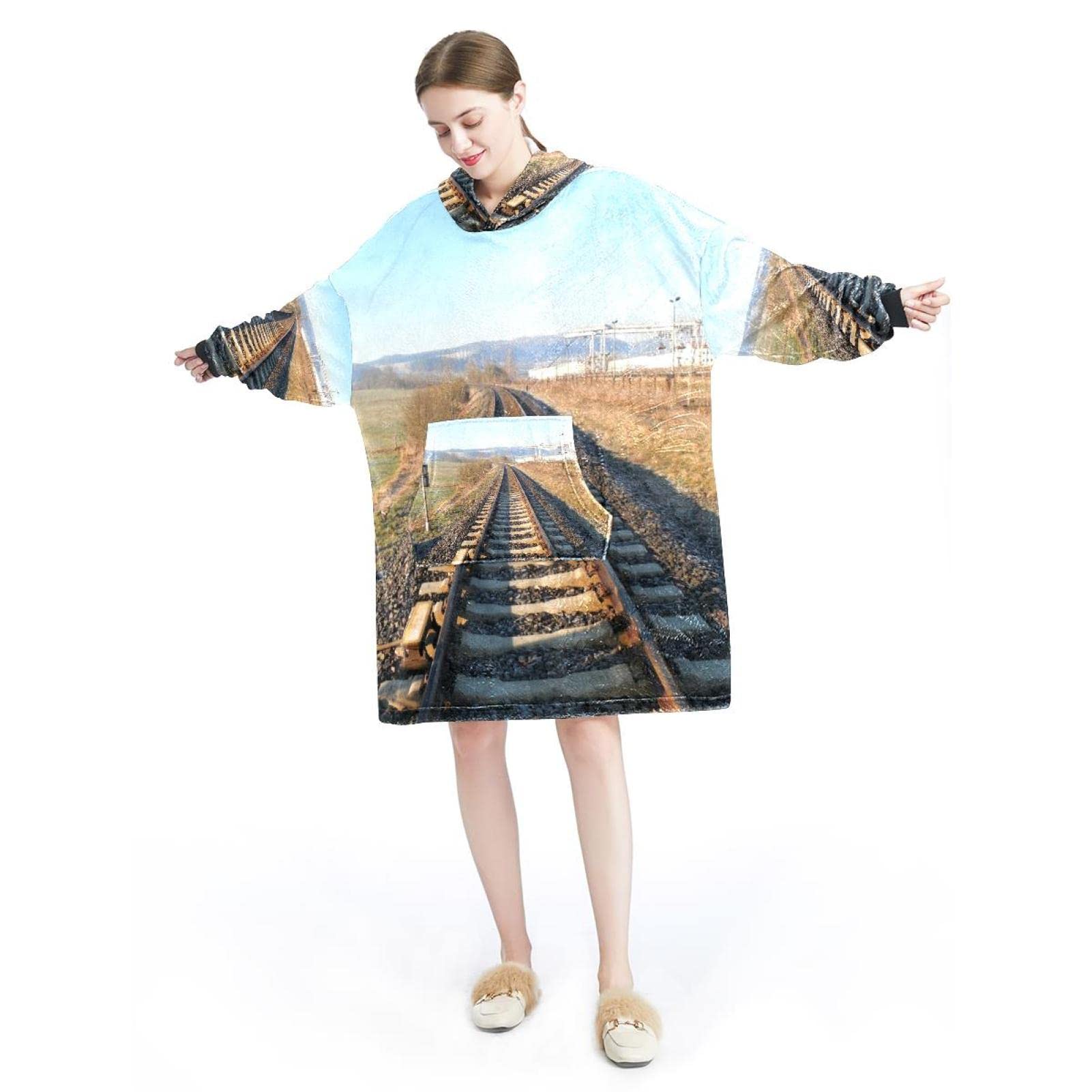 Bluza z kapturem z motywem toru pociągowego, oversize z kapturem dla kobiet, wygodna bluza, wielobarwny, rozmiar uniwersalny