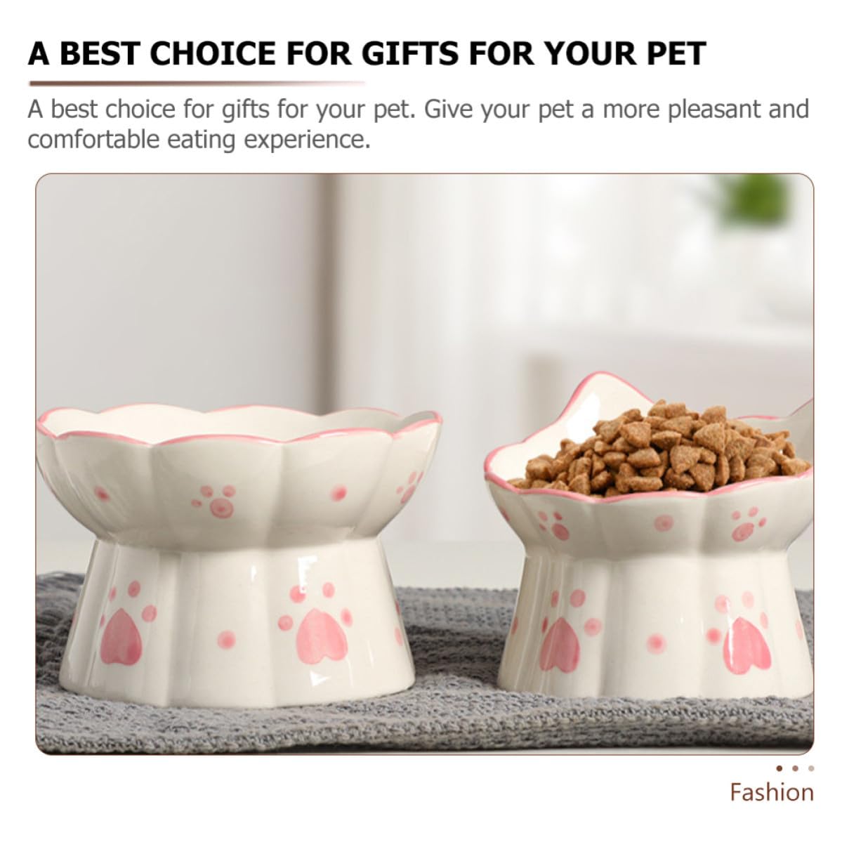 Veemoon Gamelles Surélevées en Céramique pour Alimentation et Hydratation Quotidienne Lot de 2 Design Stable et Forme Oreilles de Chat pour Chats