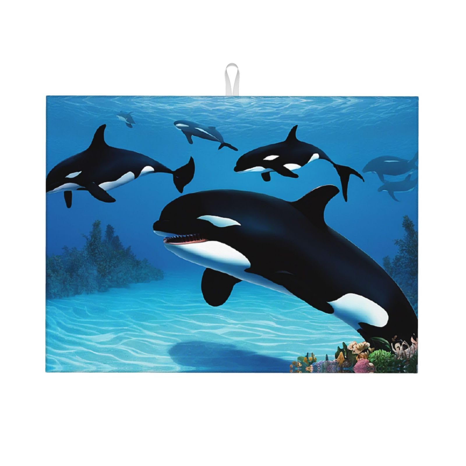 Killer Whales Swim Alongprint Dish Drying Mat, Microfiber Dry Pad, Quick-Drying Dish Drainer Board Mat For Kitchen Counter-Top Tabletop Accessories,24x18 Inch