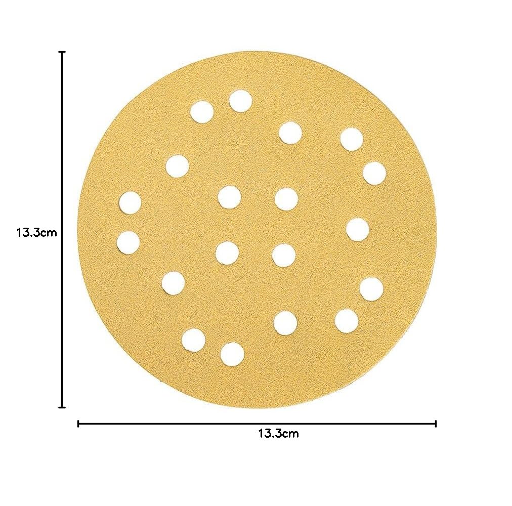 Mirka Gold Papel de lija universal Ø 125mm Velcro 19 agujeros / grano P150, 100 piezas / Para lijar yeso, masilla, aglomerado, madera, barniz