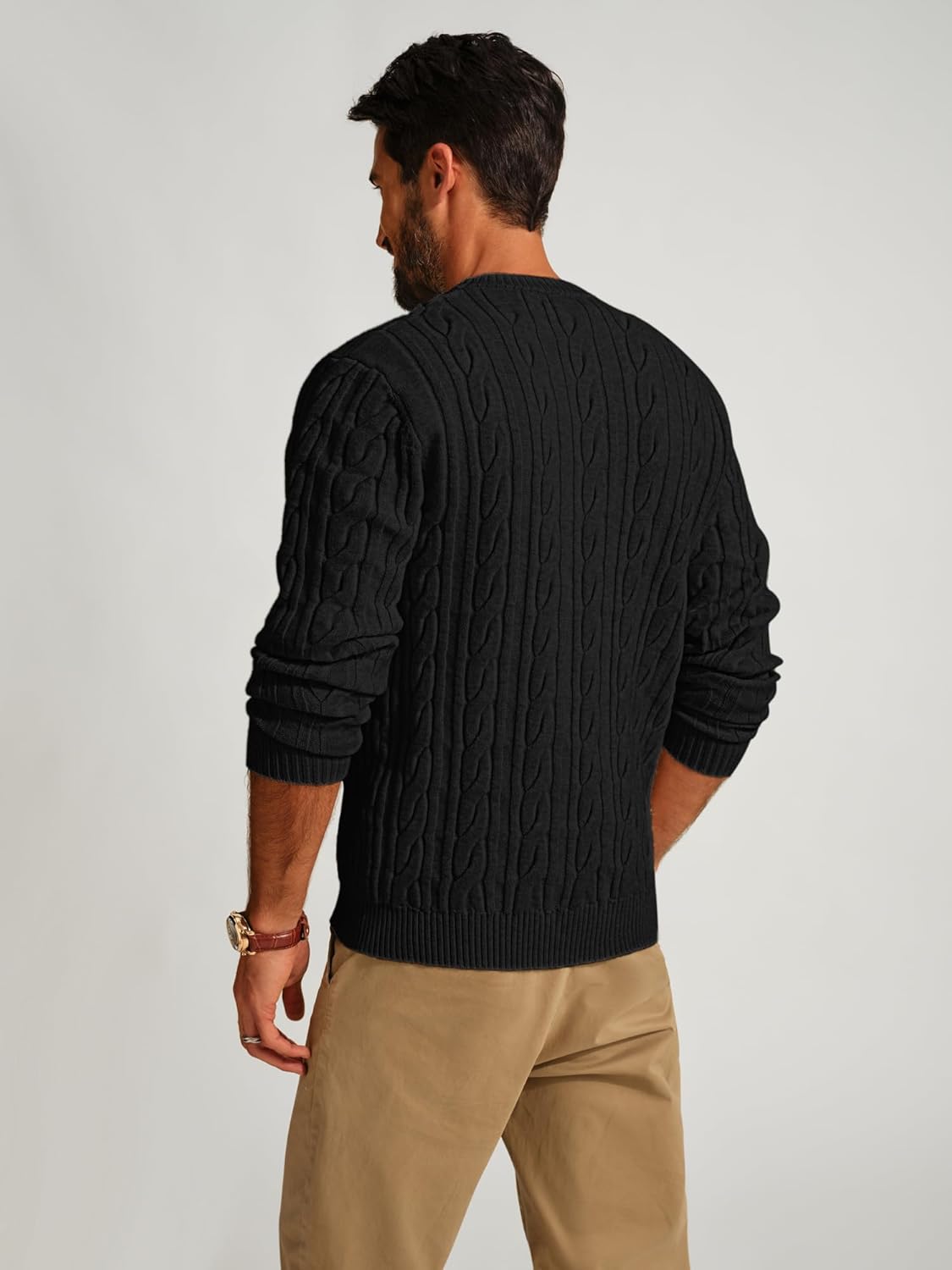 PJ PAUL JONES Mens Sweater Crewneck Cable Knit Pullover Sweater Casual Twist Textured Sweaters - Image 3