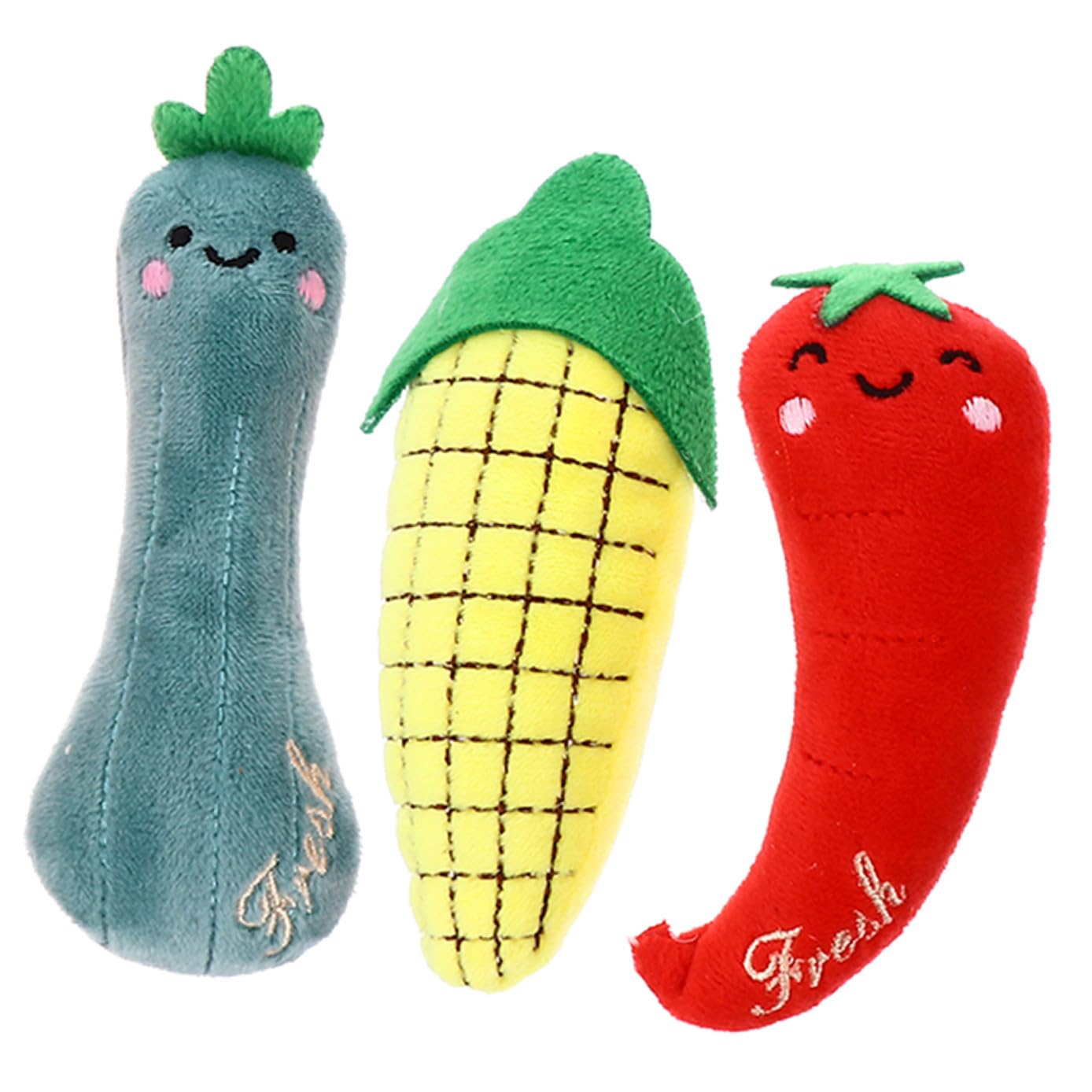 Lot de 3 Jouets à Mâcher pour Chats D’intérieur en Peluche Herbe à Chat Assortiment Poivron et Courge Stimulants et Solide pour Chatons et Adultes pour Jeux Interactifs et