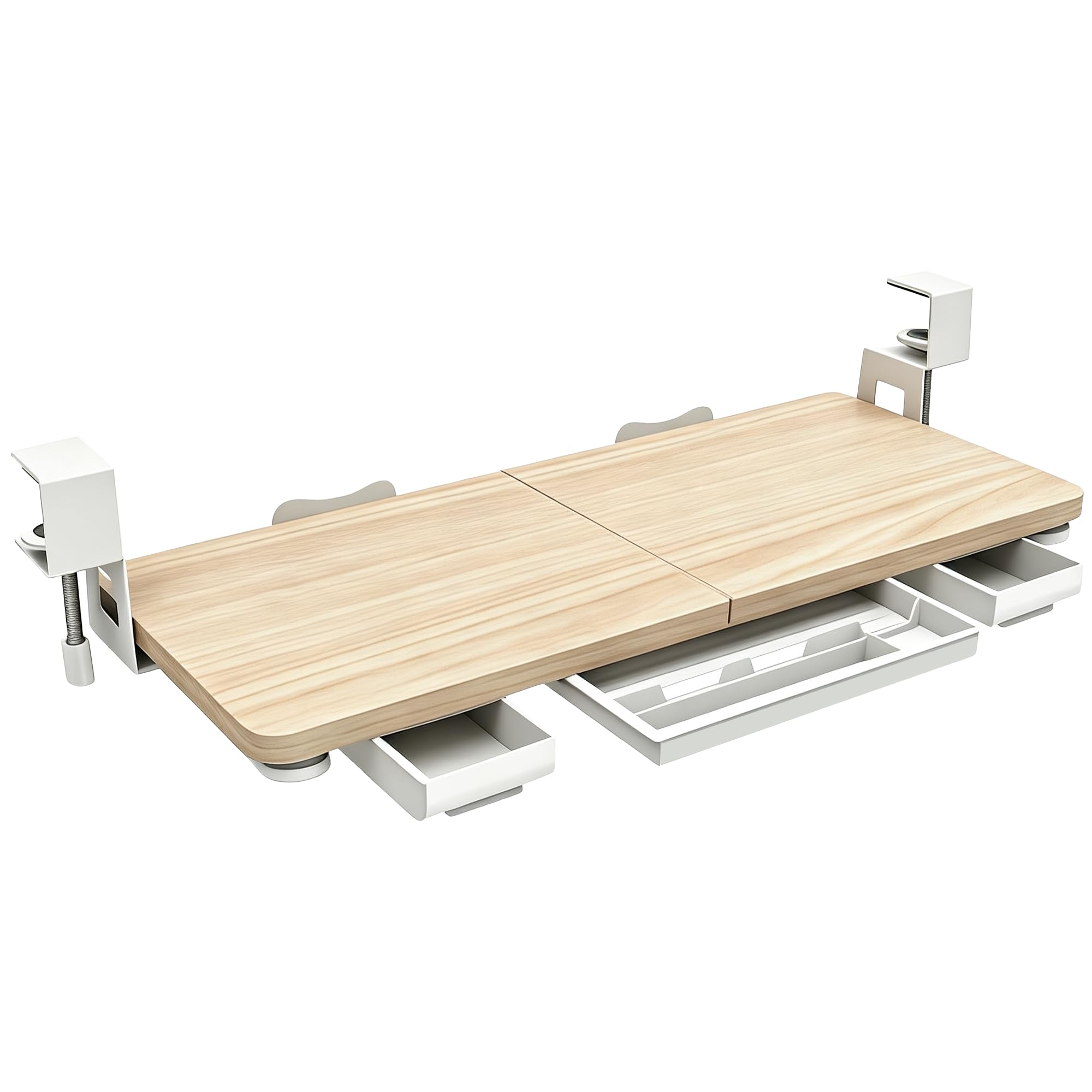 Keyboard Tray Under Desk with Drawer,26.77" X 11.81"Large Size Keyboard Tray with C Clamp-on Mount, Easy to Install, for Home Office (Maple) — image 1