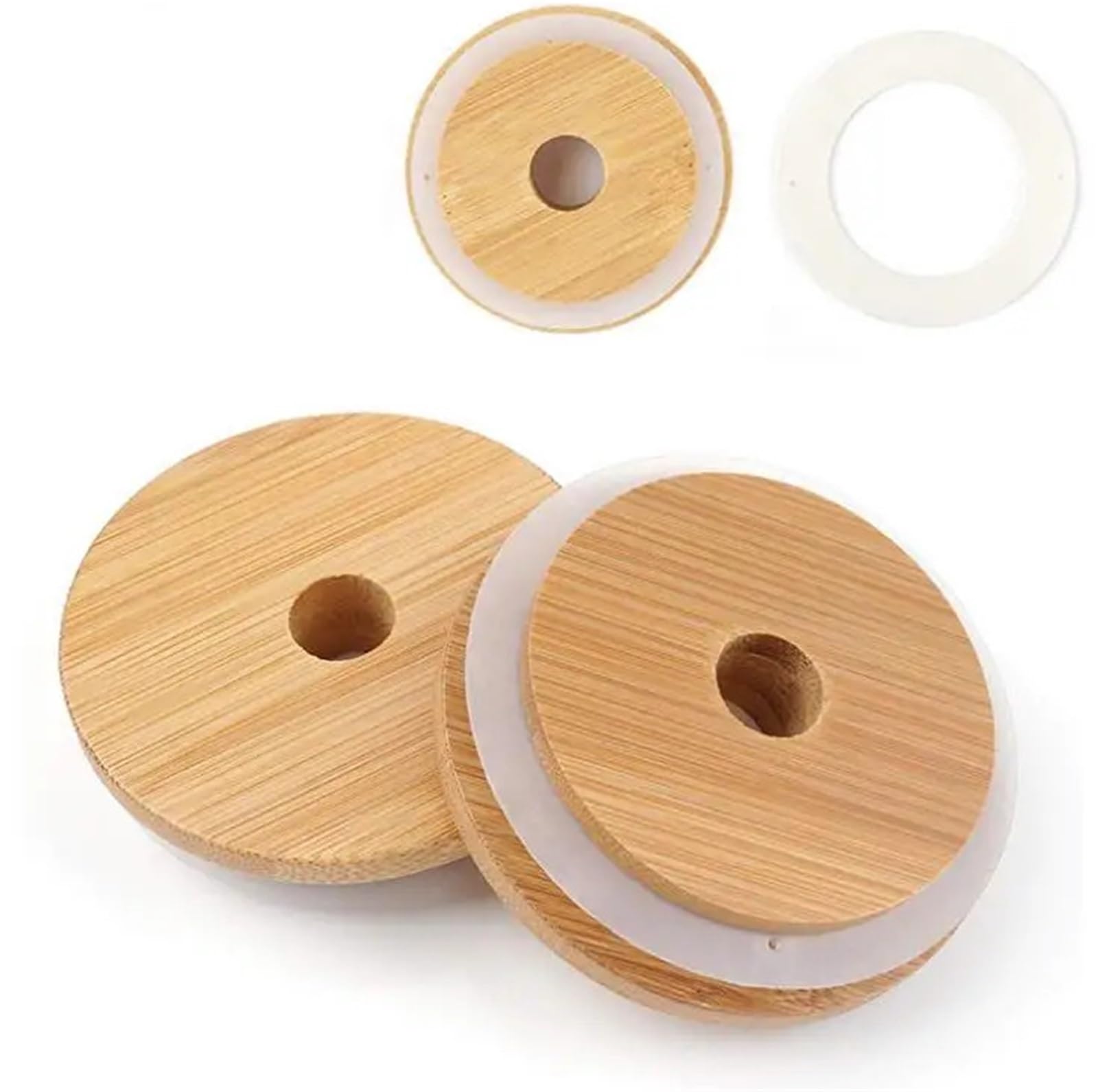 Lids For Mason Jars 20 PCS 70mm/86mm Mason Lids Reusable Bamboo Caps With Straw Hole And Silicone Seal