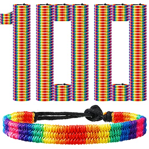 Kenning Rainbow LGBT Gay Pride Bracelet Handmade Braided Friendship String Bracelet Adjustable Lesbian Gay Pride LGBTQ Wristband Gifts(12 Pieces)
