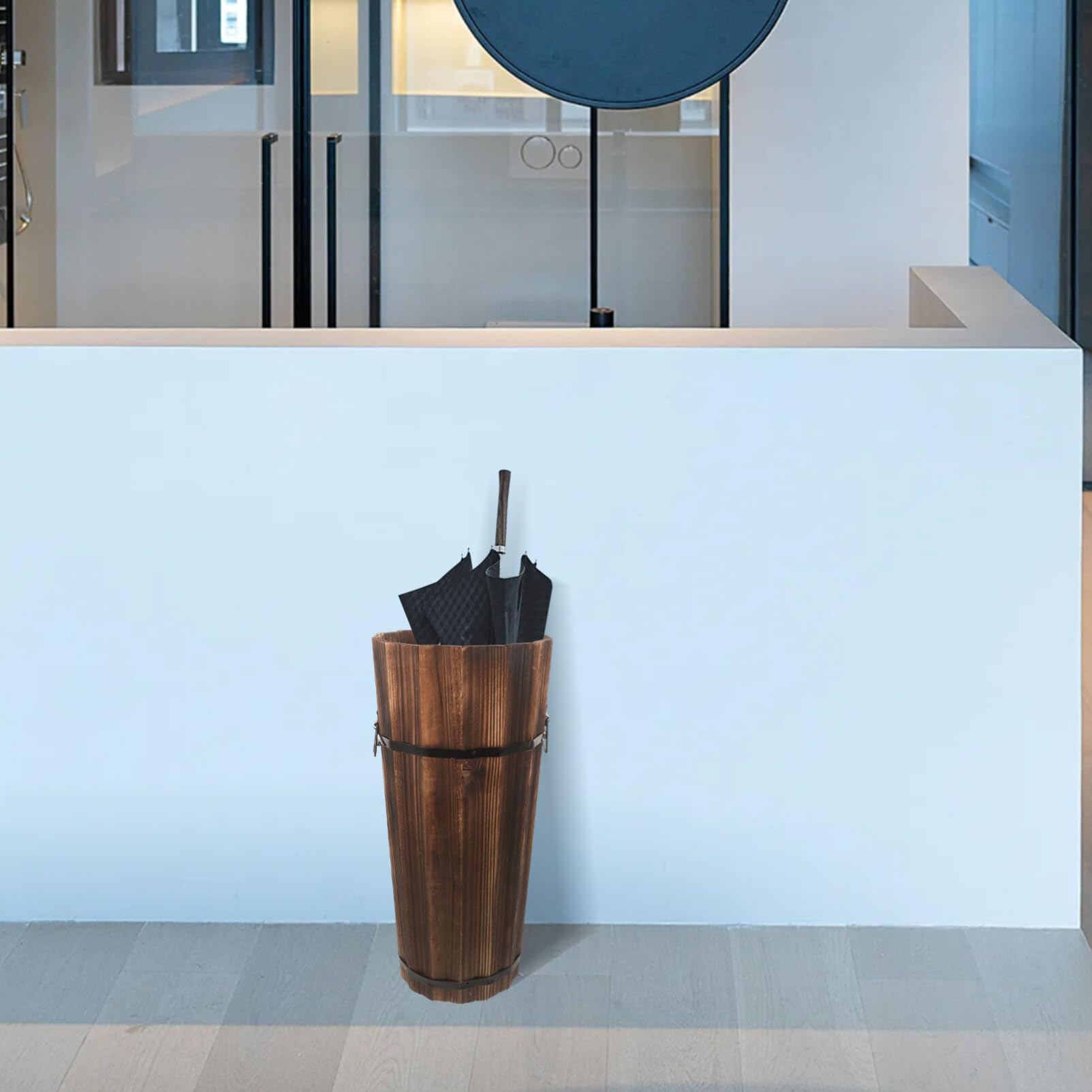 Ciieeo Portaombrelli Da Esterno 16.54X8.27X8.27In Secchio Ombrello in Legno Compatto Supporto Ombrello Per Casa Ufficio Ingresso Organizer Ombrelli E Bastoni Design Elegante Salvaspazio