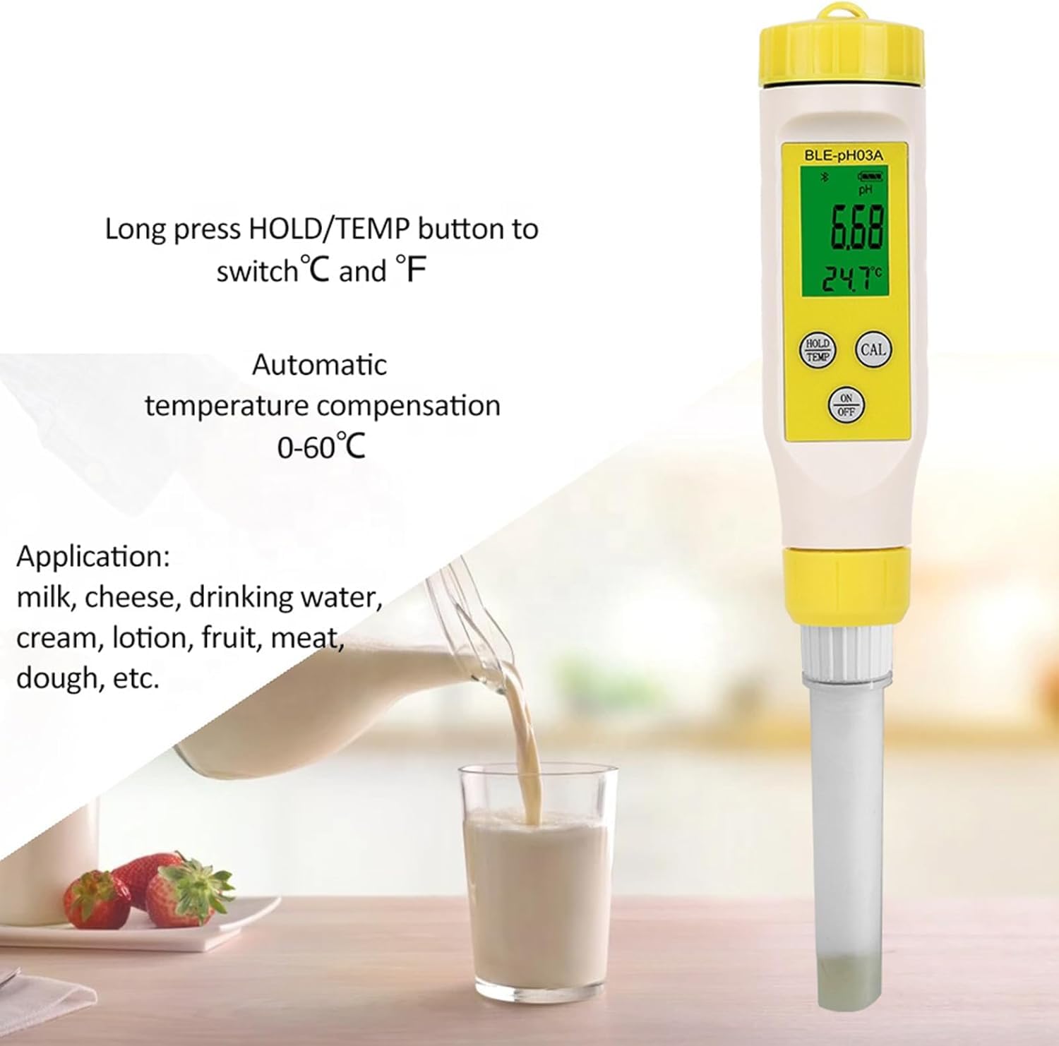 Genérico Medidor De Ph De Grado Alimenticio con Control Automático De Temperatura Y Resolución De 0