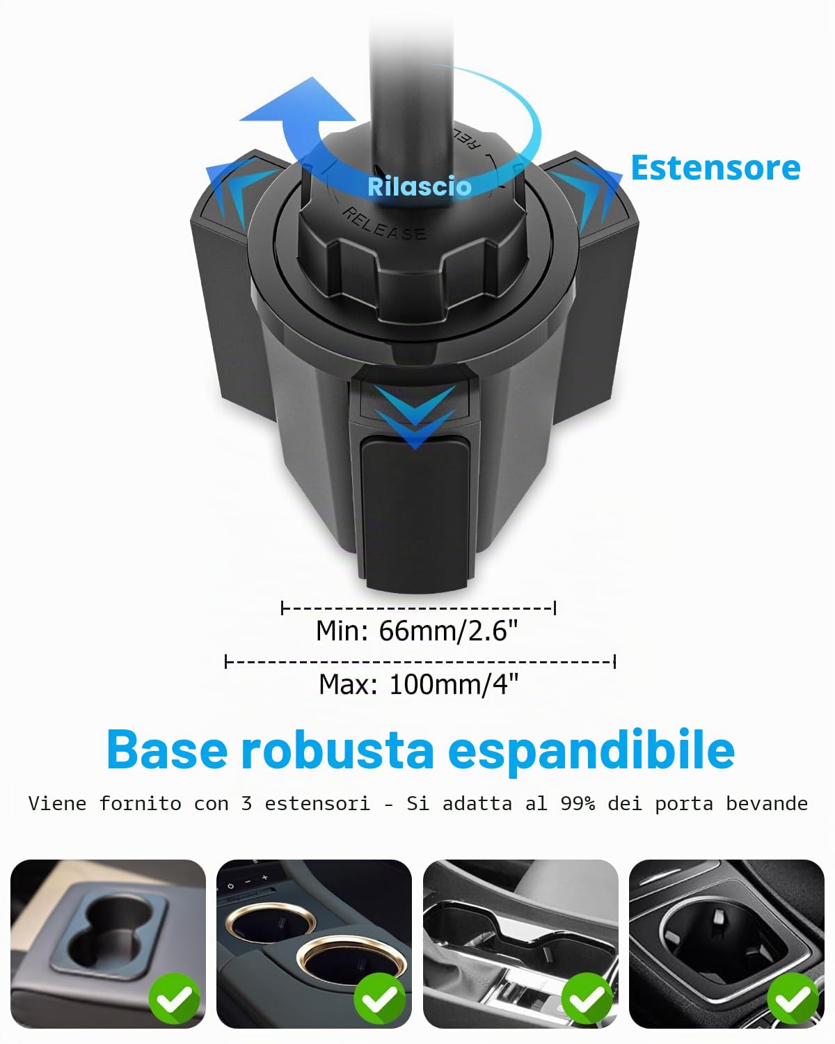 Ultra-flessibile Supporto Tablet Auto Portabicchieri - [Braccio Magico Regolabile in Alluminio] Supporto Coppa Tazza Camion Veicolo per Tablet, Cellulari, iPad, Galaxy Tab, Fire, iPhone, 4-13"